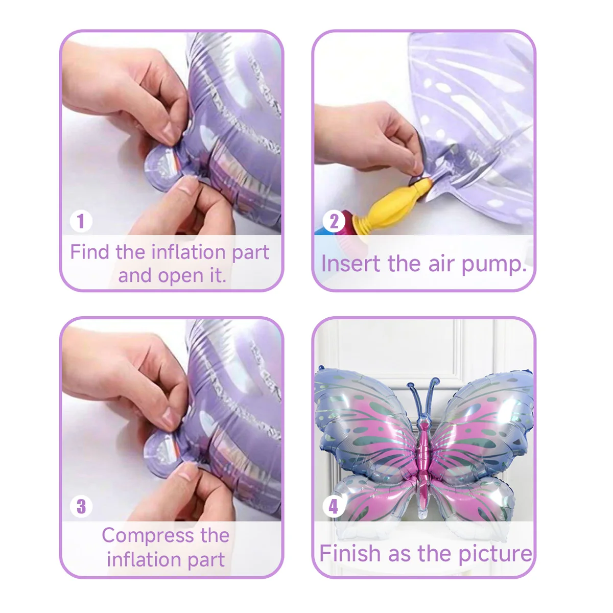 4pcs Purple Butterfly Foil Balloons, Girls Birthday Baby Shower Wedding Proposal Party Supplies Decoration