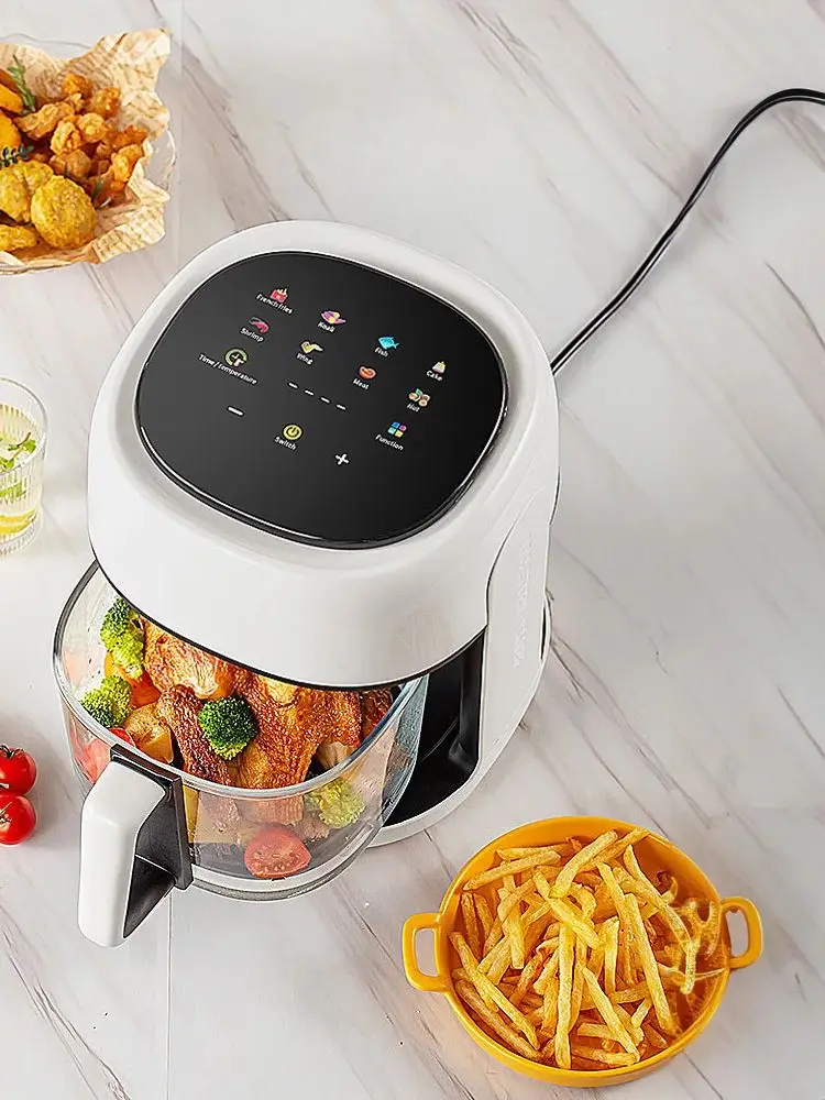 Luftfritteuse mit Sichtfenster - 5,5L Heißluftfritteuse Digital mit Transparenter Abdeckung, 8 Programme, 2000W, 80-200°C, Timer, Überhitzungsschutz, Ölfrei Kochen, für Familie, Weiß
