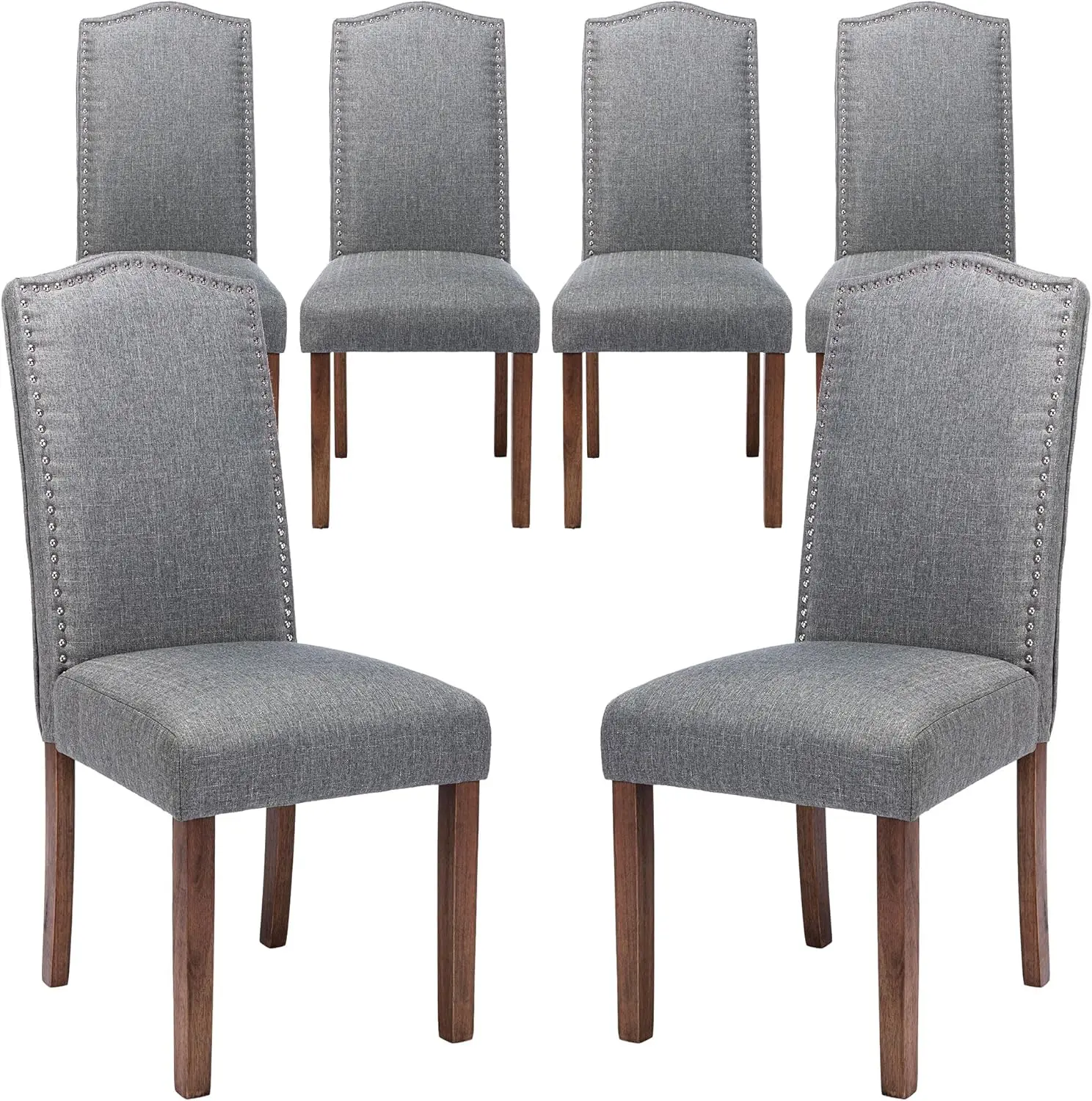 

Stylish Upholstered Parsons Dining Chair With Nailhead Trim And Sturdy Solid Wood Legs, Set Of 6, Smoky Grey