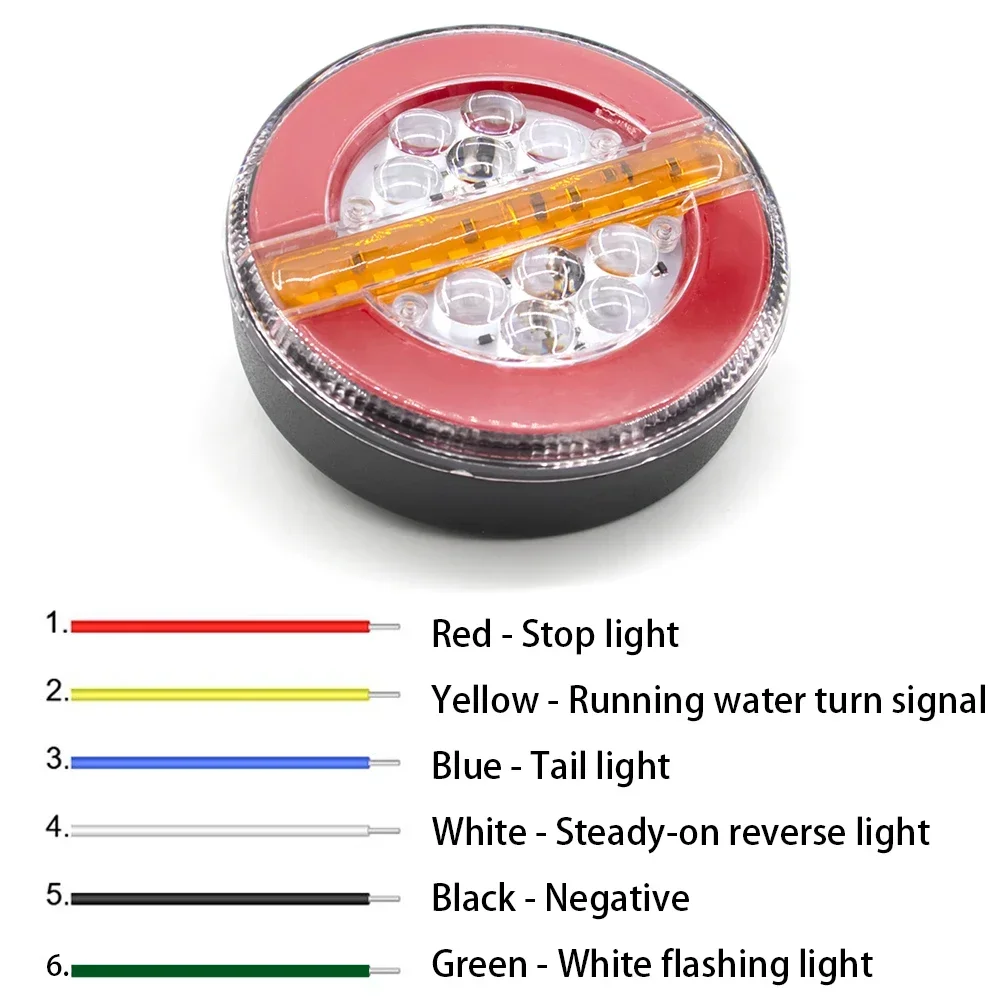 ATVOV 12V 24V Truck Trailer LED Round Rear Tail Light Sequential Dynamic Flow Trun Signal Brake Reverse Lamp Lorry Bus Truck