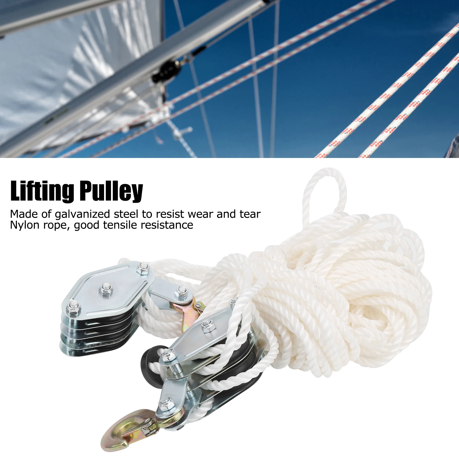 Multi-Rope Lifting Pulley Block Can Bear Up To 4000 Lbs 2 Tons Weight 65 Feet Rope Heavy Duty Industrial Lifting Equipment Tool