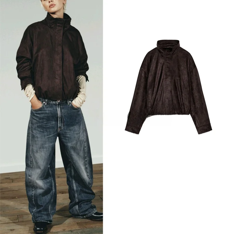 

Autumn Winter Women's Pilot Jaet Stand Collar Long Sve Zipper Velvet Texture Casual Sle Stand Fit ort Coat