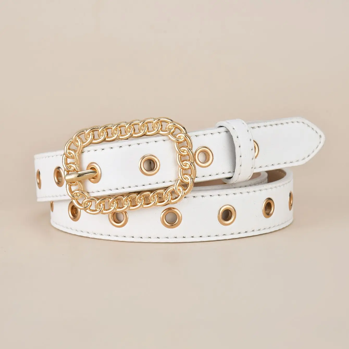 combination set belt with three ring alloy buckle decoration for women's trendy and versatile belt