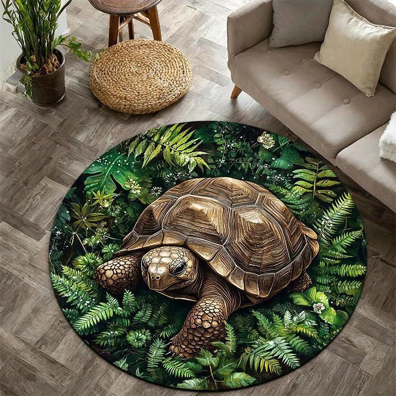 1pc Jungle Turtle Printed Round Area Rug, Indoor & Outdoor Comfortable Floor Mat for Kitchen, Home, Office, Laundry Room