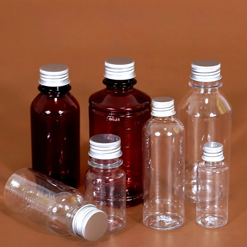 

30/50/100 шт. 10/20//30/50/100 мл дорожная алюминиевая крышка бутылка коричневая портативная весы прозрачный пластик небольшой рот реагент жидкость пустая