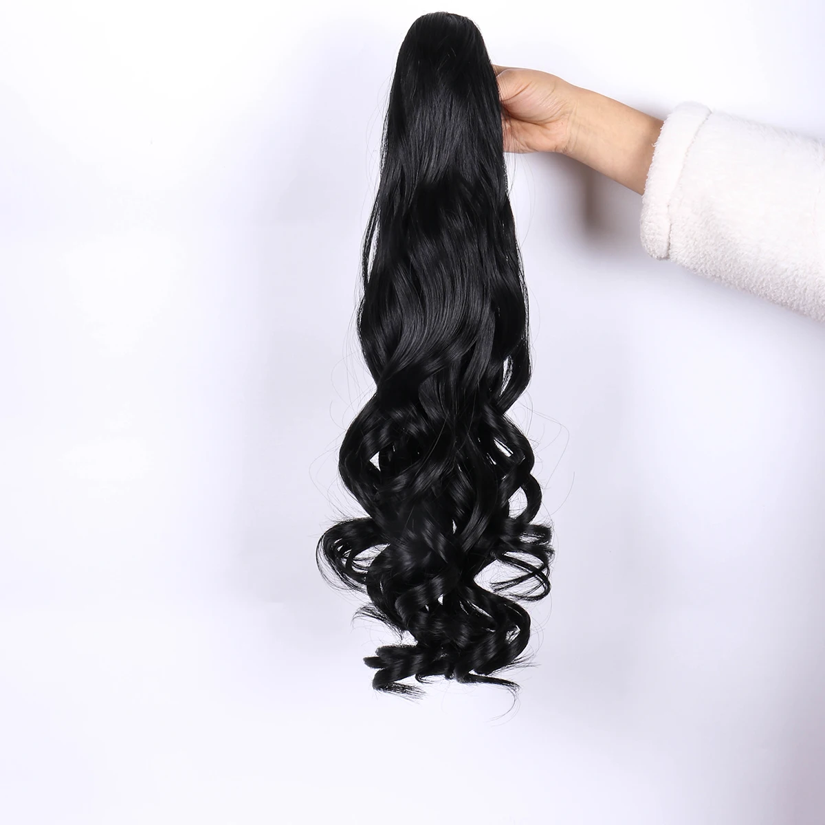 Heat Resistant Fiber Synthetic Hairpieces Long Curly Wavy Ponytail Extensions black 20Inch pony tails hair extensions High Quali