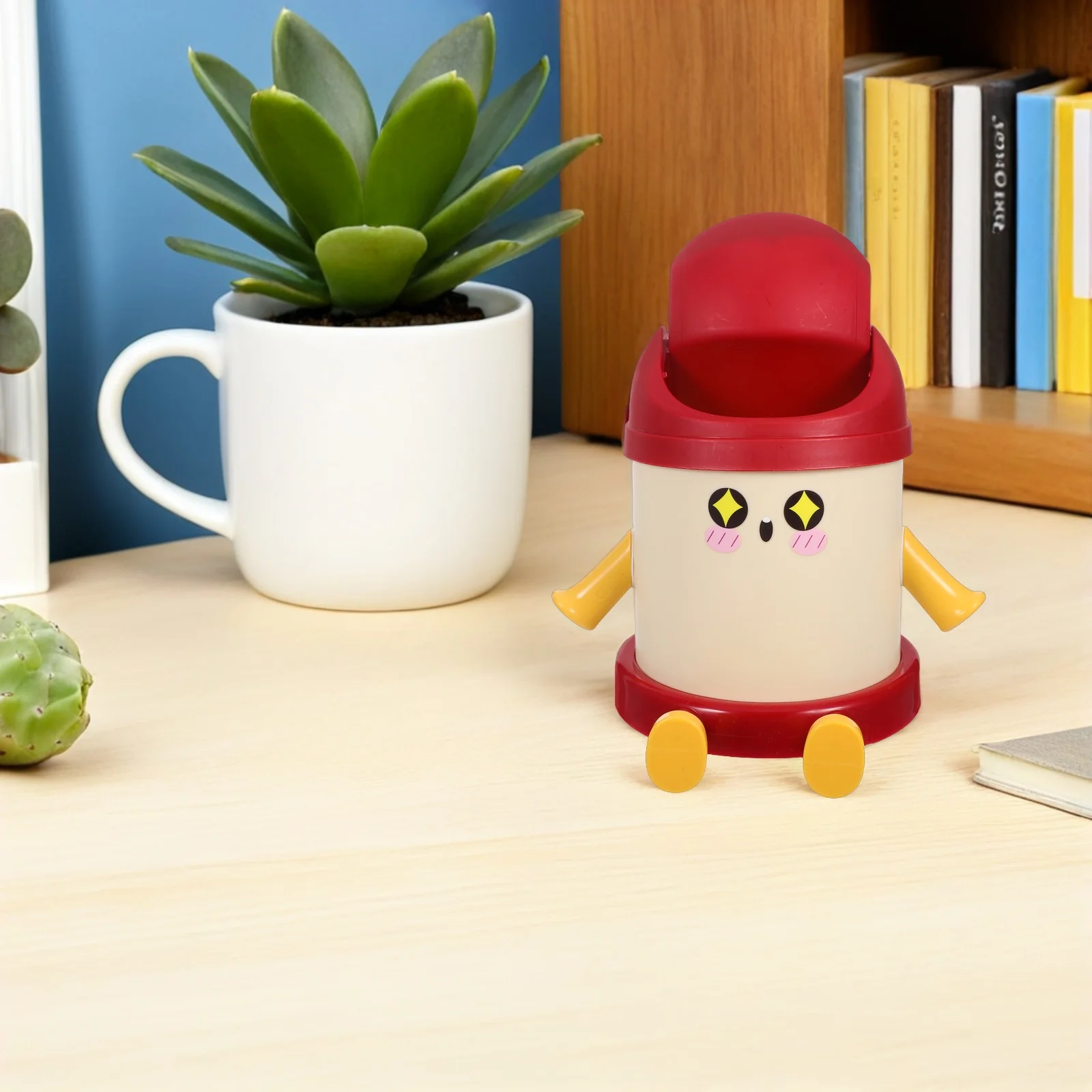 

Plastic Mini Wastebasket Trash Can: Swing Lid Tiny Desktop Waste Garbage Bin For Home Office Vanity Tabletop Bedroom Bathroom