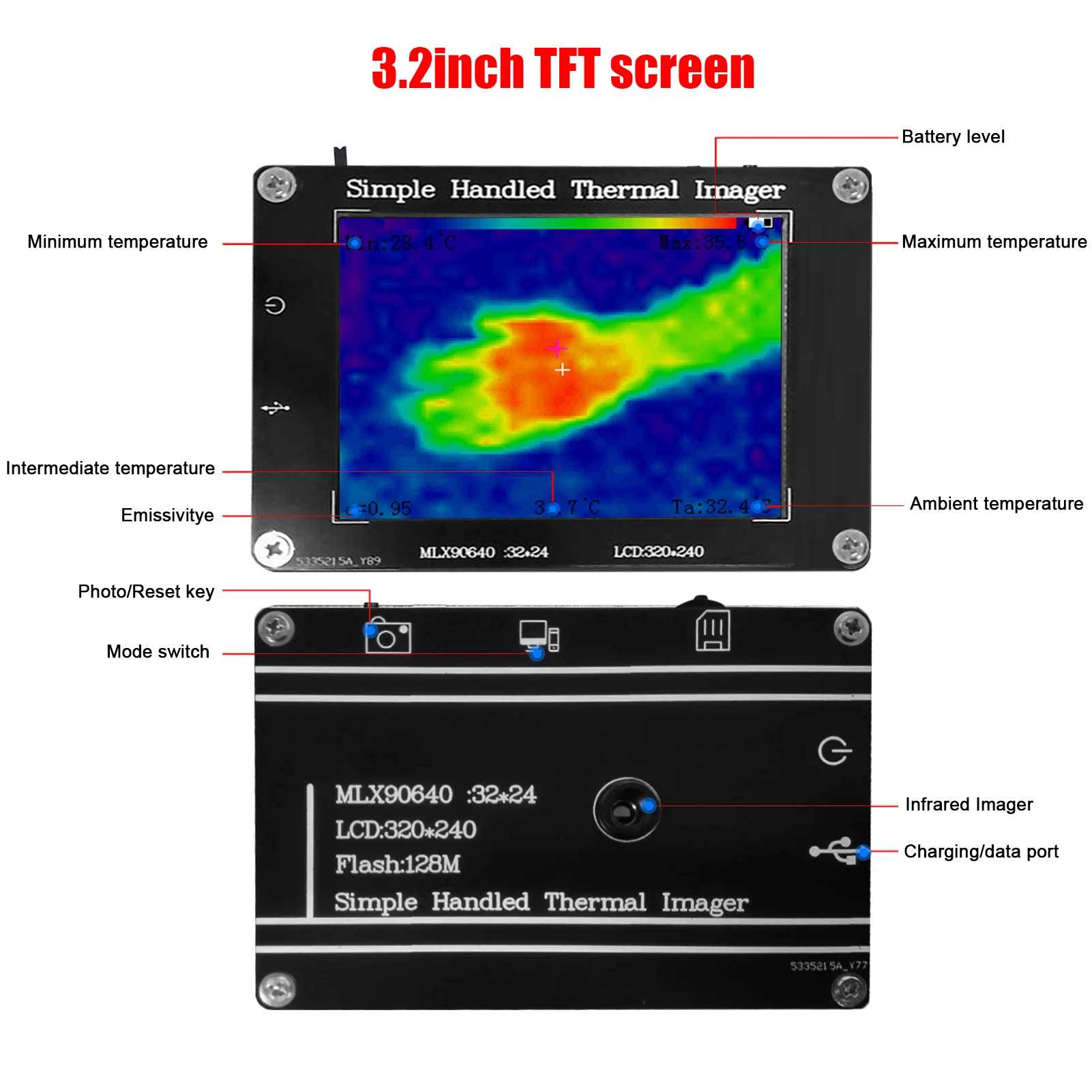 -40 ℃ ~300 ℃   Imageur infrarouge Portable 3.2 pouces 320*240 écran LCD multifonction caméra d'imagerie thermique infrarouge numérique portative
