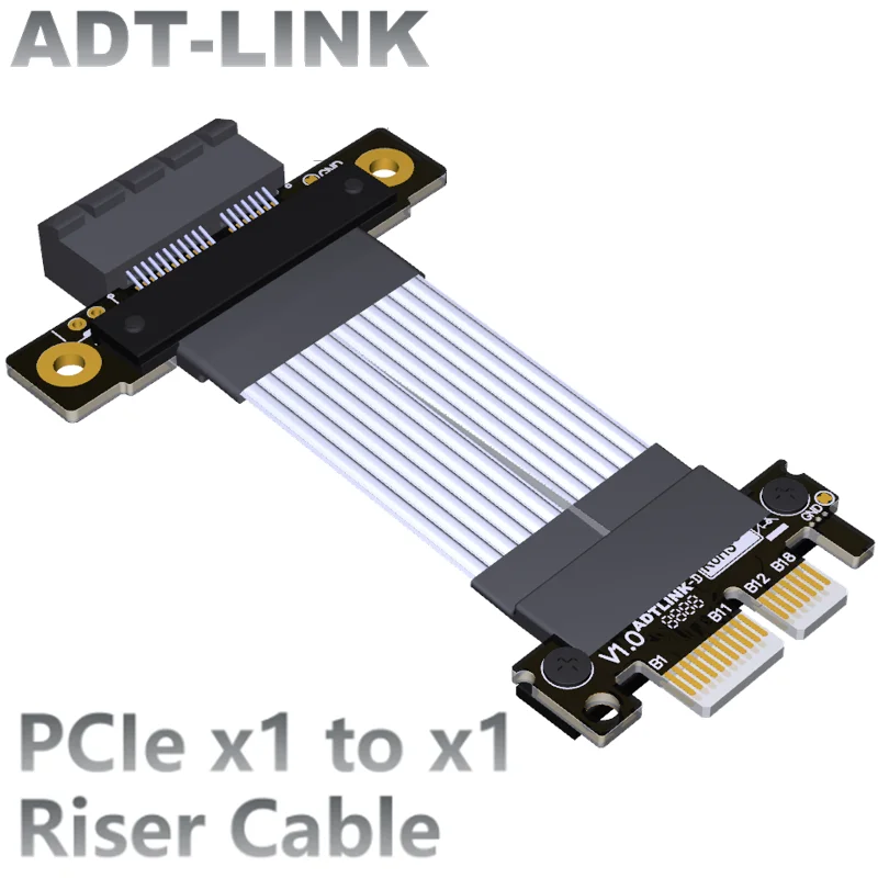 

ADT-LINK Silver Copper PCI-E X1 Riser Cable Gen4 PCIe 4.0 x1 to x1 Flat Adapter PCI Express 1x Riser Card Mainboard GPU Extender