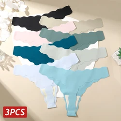3PCS/Set Women Seamless Panties Ice Silk Ultra Thin Soft Underwear Female Low Rise Sexy Lingerie Wave Solid Color G-String Thong
