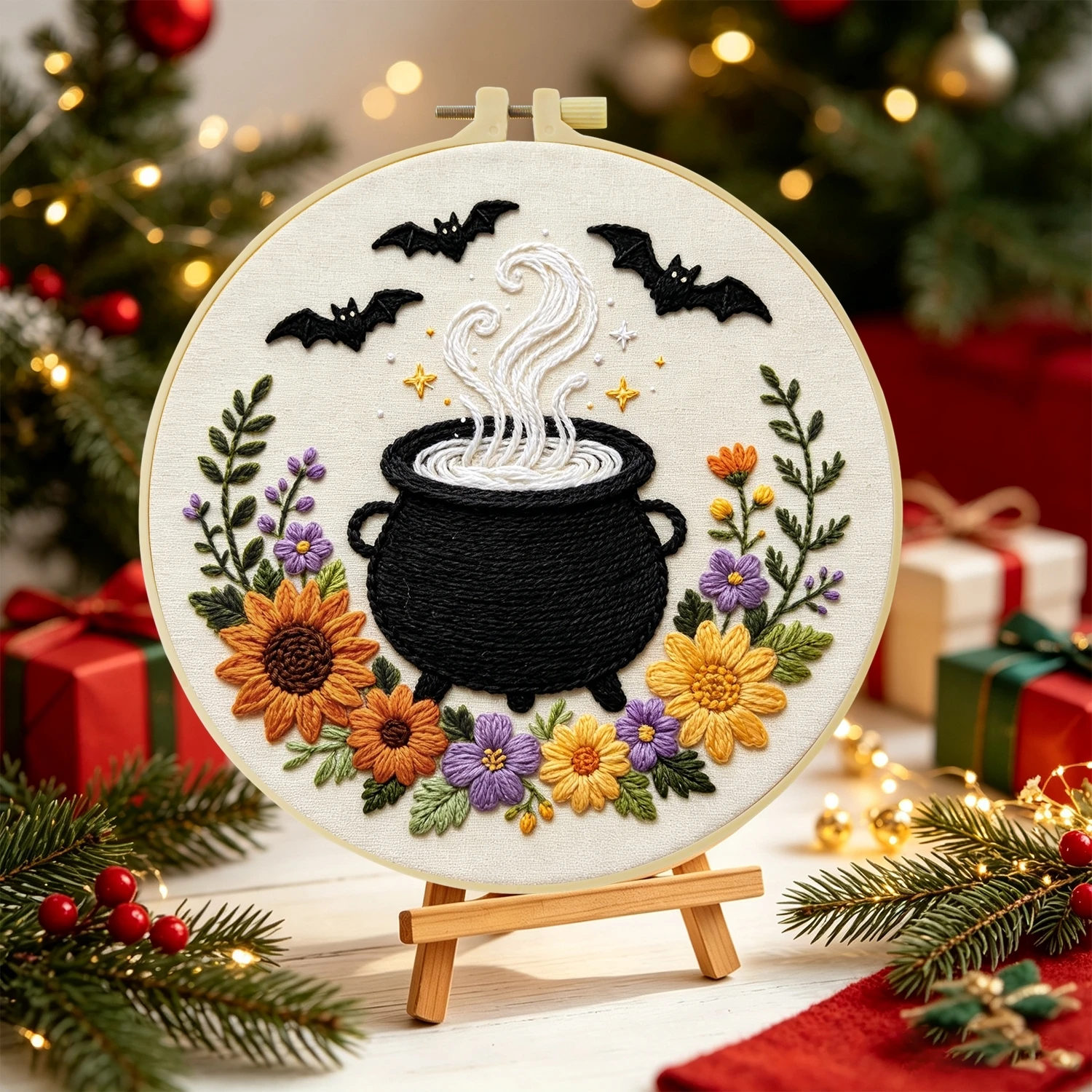 1Set Halloween Cauldron Diy Embroidery Kit For Beginner Embroide Starter Kit Cross Stitch Art Gift Needlework Craft