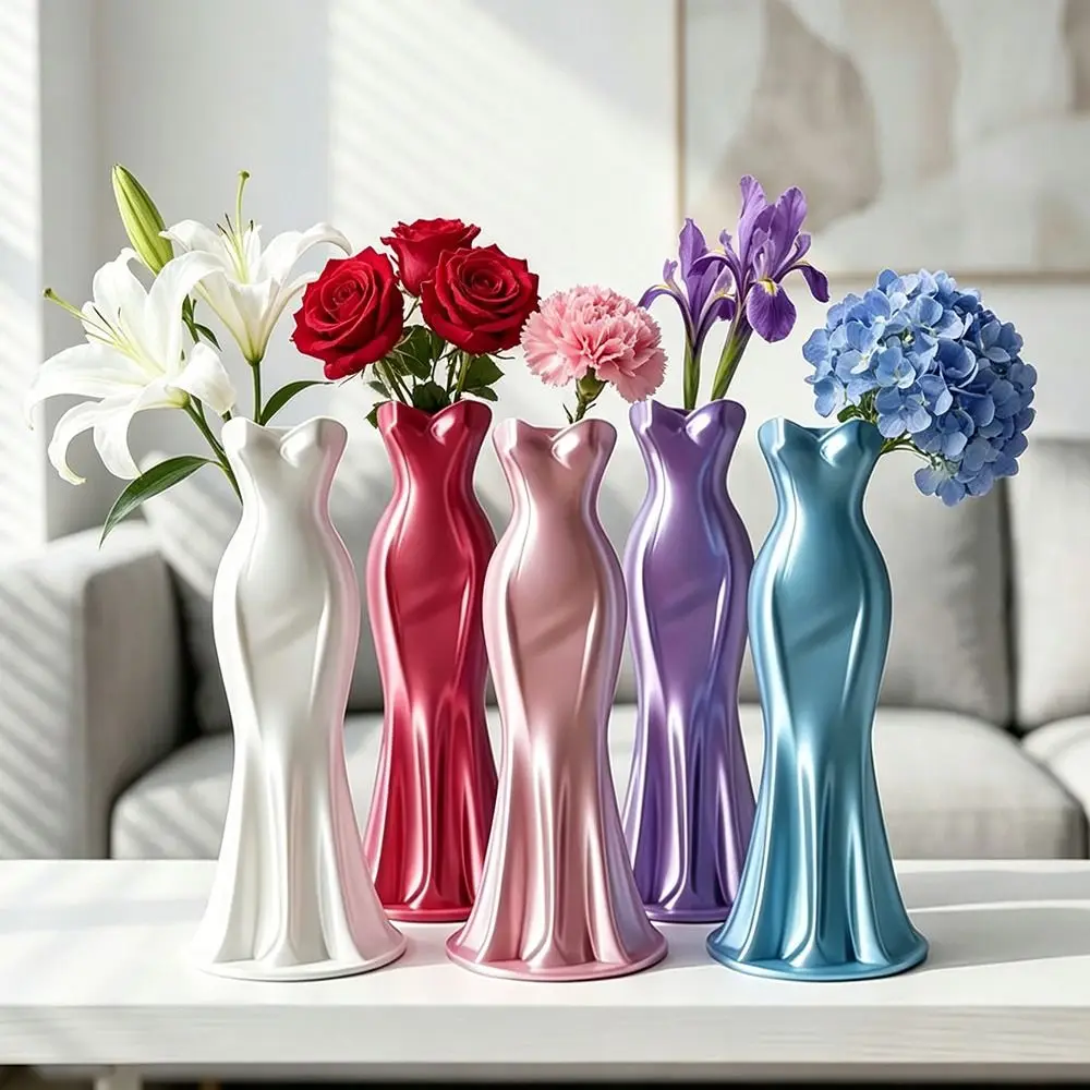 New Gown-Shaped 3D Printed Flower Vases Flower Arrangement Minimalist-Style Elegant Dress Vase Twisted Design Decorative Vase