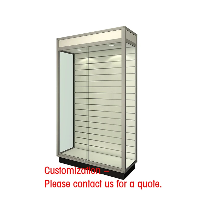 custom.Glass Display Showcase With Slatwall and Storage Lockable  Cabinet Lighting Retail Shop