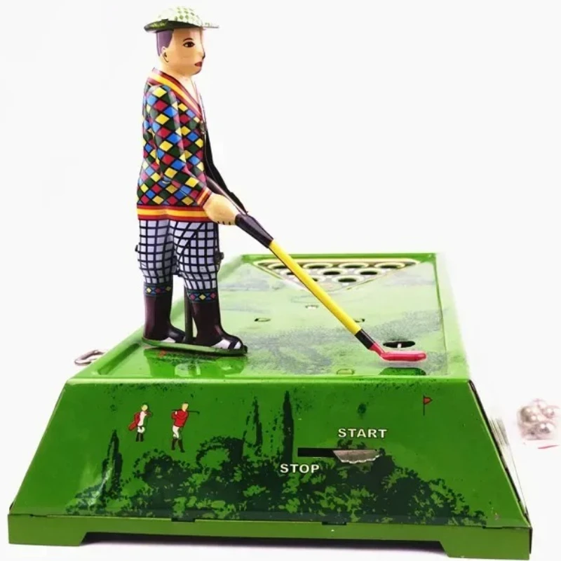Giocare a pallina da golf Collezione di giocattoli a carica divertente Giocattolo meccanico in metallo retrò con figure a orologeria sportiva Modello regalo per bambini