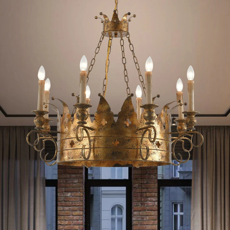 8-head Wrought Iron Art American Countryside Crown Chandelier Living Room Dining Room Bedroom Corridor Decoration Chandelier