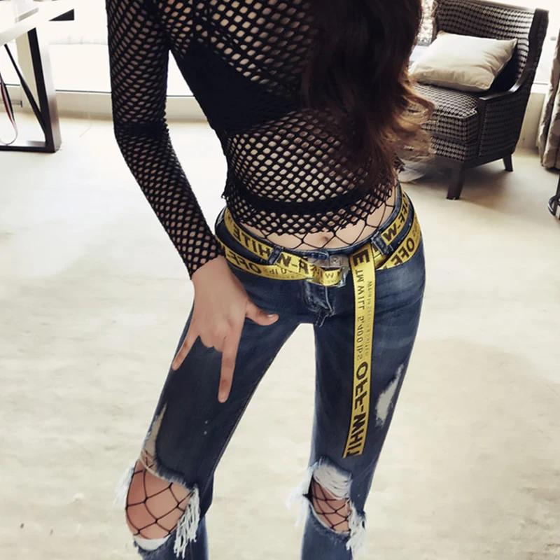 Sexy T-shirt for Women Goth Black Skinny Mesh See Through Long Sleeve Tees Pullover Crop Top Gothic Turtleneck Streetwear