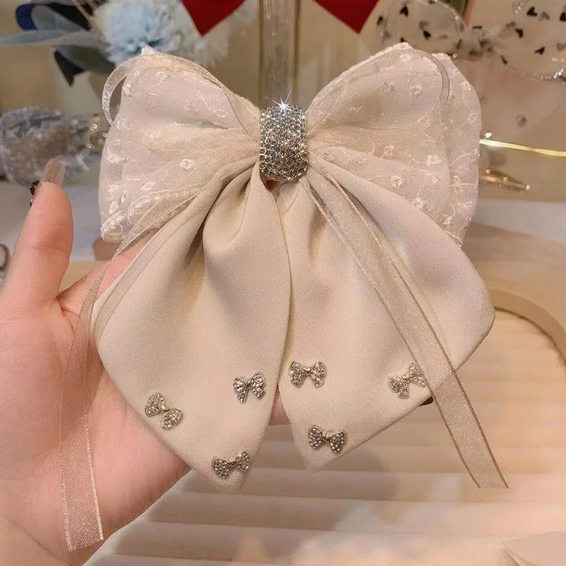 High End and Elegant Bow Hairpin Girl Embodying Temperament Hair Barrette Duckbill Clip Side Clip Satin Lace Hairpins Headdress