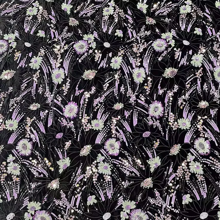 1yard luxury flannel Fabrics Exquisite Sequin embroidery embroidery tela DIY Wedding Dress Cheongsam fabric for sewing
