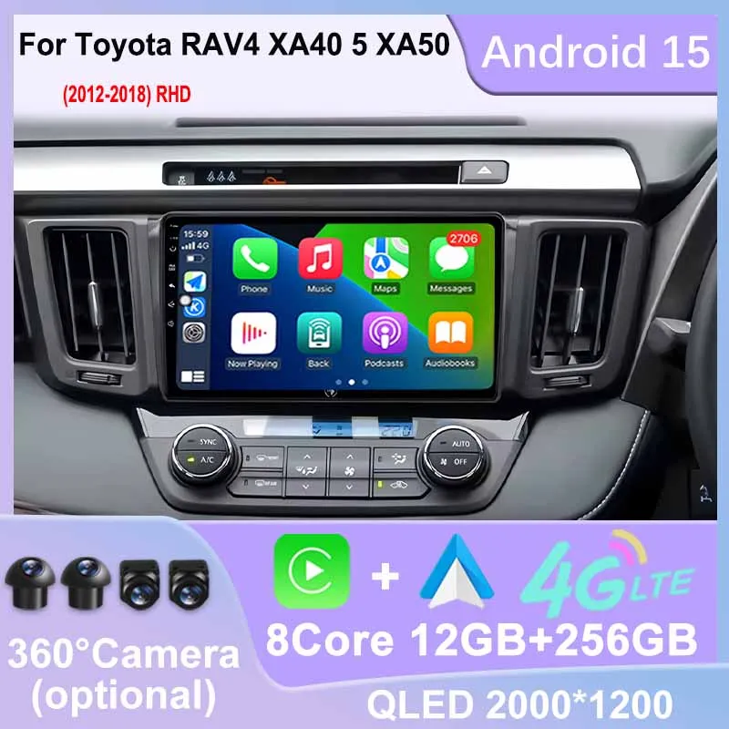 

Android 15 Car Radio For Toyota RAV4 XA40 5 XA50 2012 - 2018 RHD WIFI 4G GPS Multimedia Playe Head Unit Wireless Carplay Auto
