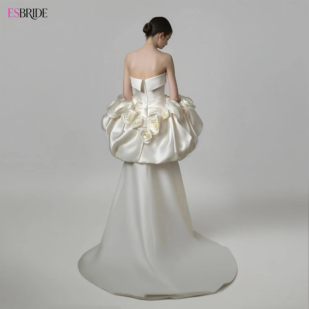 ESBRIDE Abito da sposa personalizzato Abito da sposa leggero in raso di lusso fatto a mano con design floreale Abiti da ballo per fotografia di matrimonio a sirena sottile