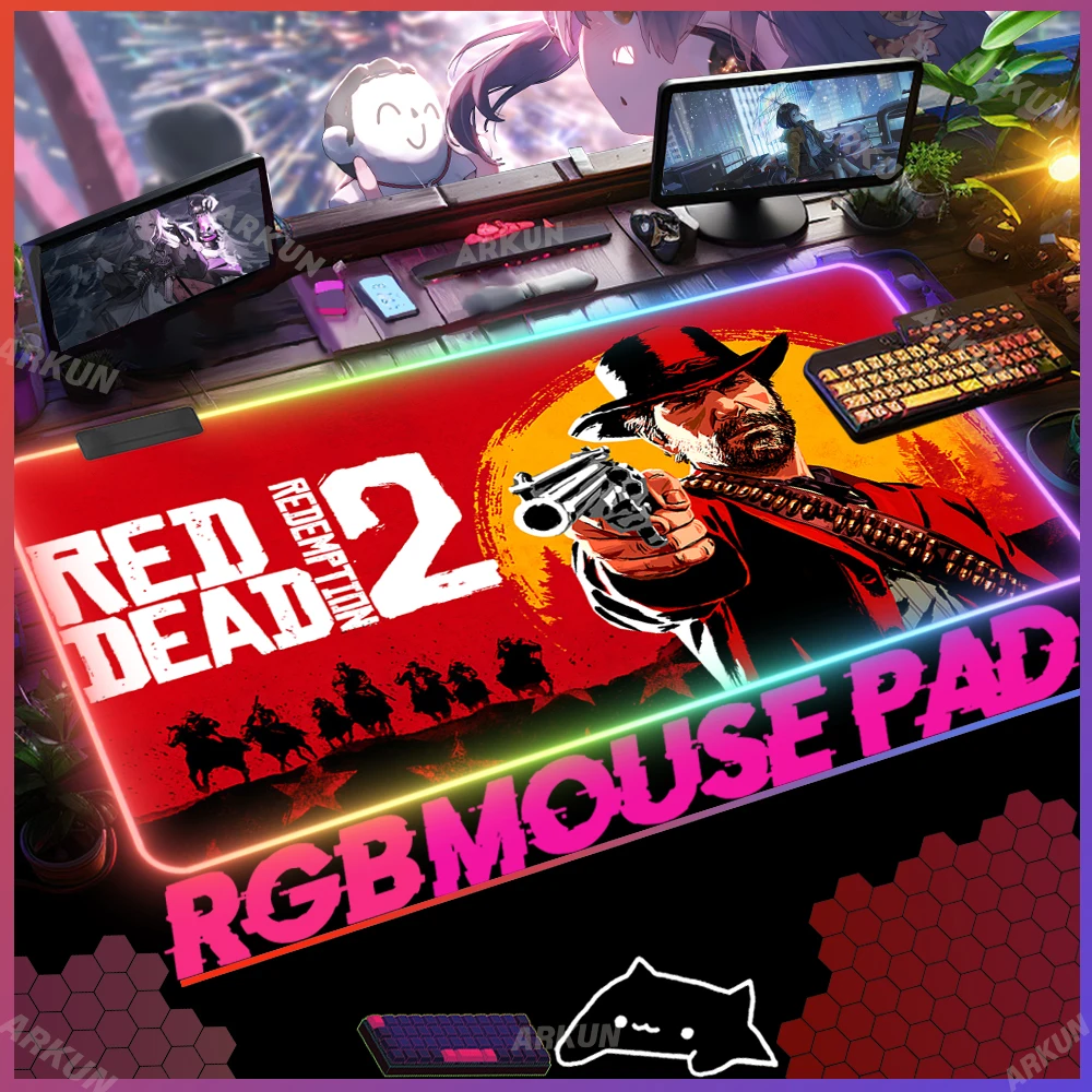 Imagem -03 - Red Dead Redemption Mouse Pad Rgb Mundo Aberto Western Adventure Game Led pc Gaming Desk Mat Protetor de Teclado Backlit Pad Xxl