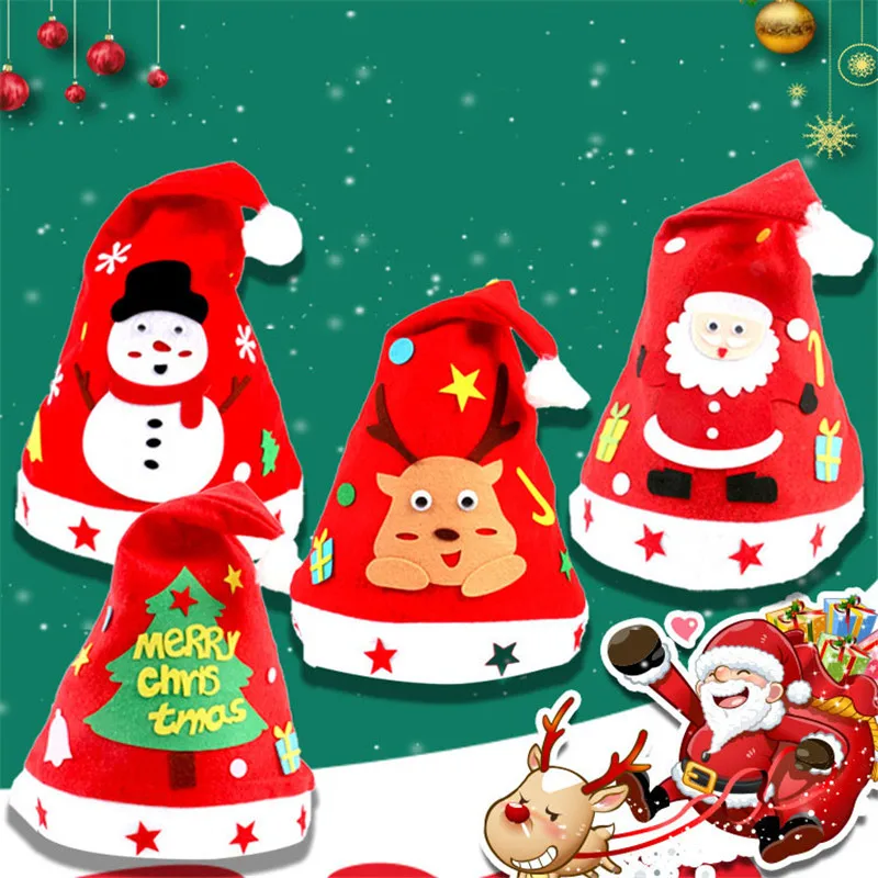 3Pcs DIY Handmade Christmas Hat Toy Kindergarten Creative Material Non-woven Art Crafts Party Decorations Kids Educational Toys