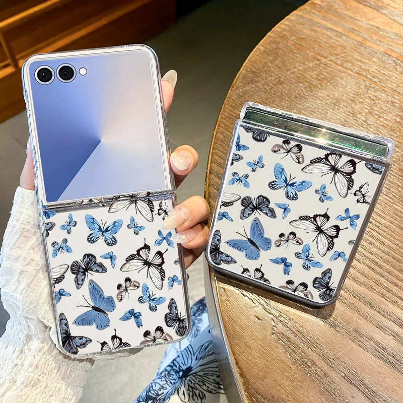 الوردي الزهور نمط قضية الهاتف لسامسونج غالاكسي Z Flip7 FE Flip5 Flip6 واضح للطي غطاء الكمبيوتر لسامسونج Z Flip 7 6 5 4 3 5G