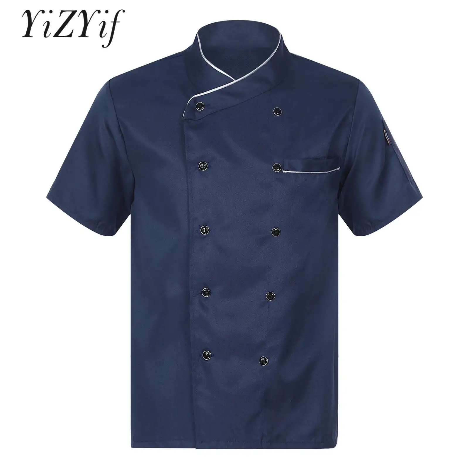 Unisex Chef Workwear Tops Double-Breasted Coat Waiter Barista Costume Cooks Jacket Hotel Restaurant Canteen Food Service Uniform