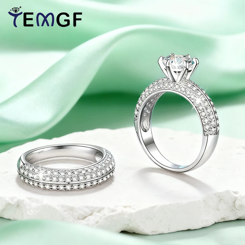 

Кольцо из стерлингового серебра TEMGF S925, 6,5 мм, инкрустация муассанитом/цирконом, модное роскошное сверкающее ювелирное изделие, модное кольцо для влюбленных, 1 пара