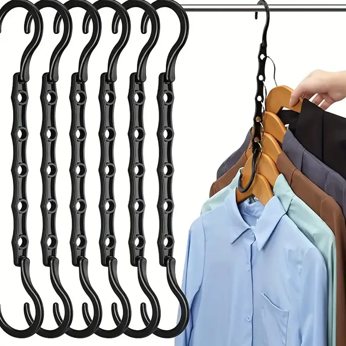 1PC Multi-functional clothes hanger with connecting hooks, magic hooks, and plastic storage hanger