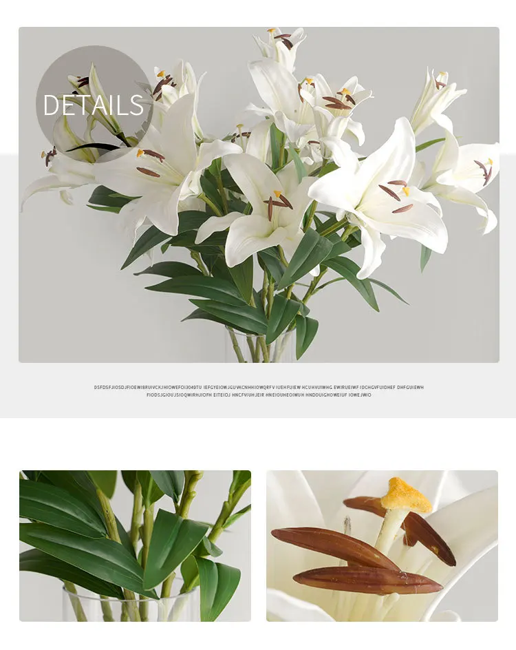 Flores artificiales simulierte 3 große Parfüm lilien Hochzeits sträuße Blumen dekoration mit Vase Home Decore – Detail 3