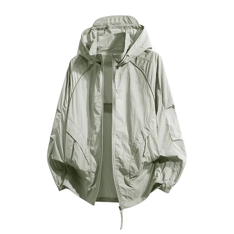 

Couple's Ice Silk UV Protection Clothing Summer New Sle Loose Fit Hooded Jaet Men's Women's Faion Brand Nylon Fabric