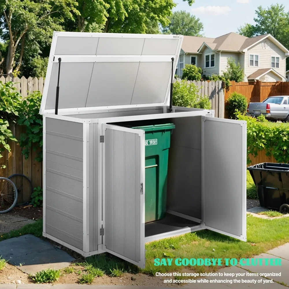 4.7x2.5 FT Horizontal Resin Storage Shed with Floor, 34.5 Cu Ft Outdoor Storage Cabinet for Trash Cans and Garden Tools, Waterpr