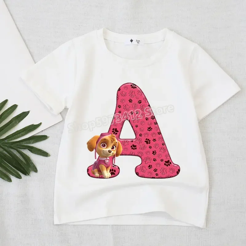 Paw Patrol Letter T-shirt Girls Clothes Kids Tops Cartoon Figure Skye Boutique Clothing Cute Short Sleeve Tees Christmas Gifts