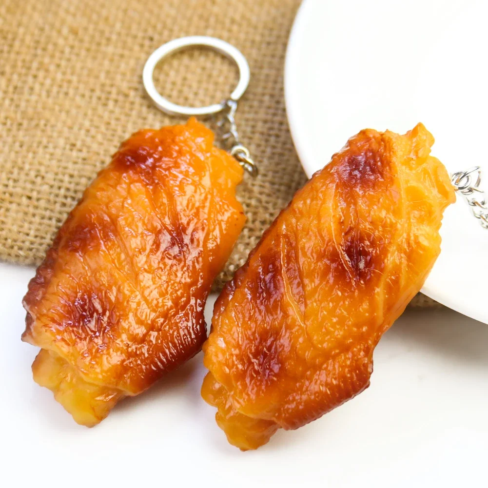 PVC Simulation Roast Chicken Wing Food Play Keychain Creative Bag Hanging Decoration Simulation Barbecue Photography Props Craft