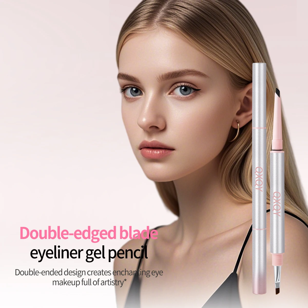 QXQY قلم تحديد العيون الجل الحريري الناعم 1 مم طرف رفيع مزدوج الأطراف مع فرشاة مزج مقاومة للماء وعين مكياج طويلة الأمد #3