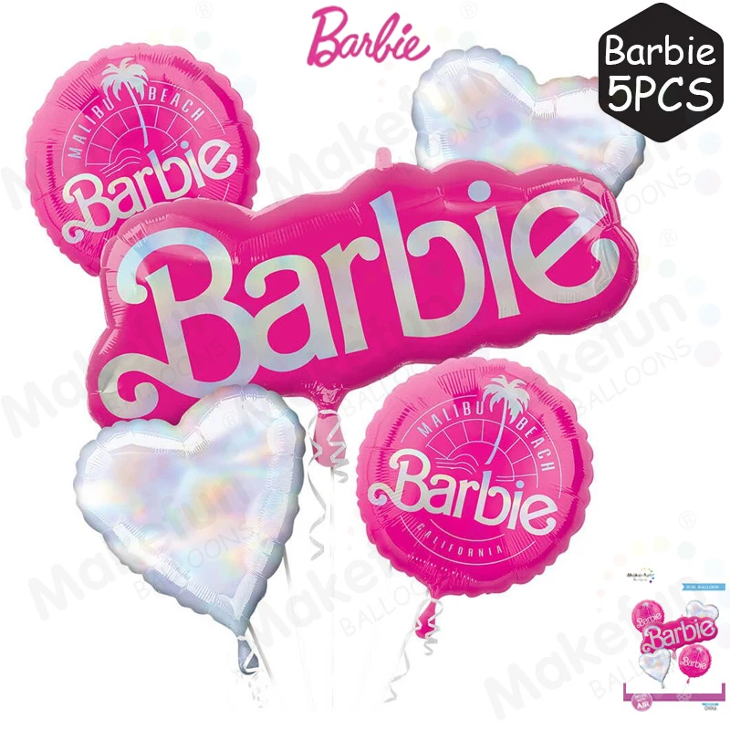 Kawaii Miniso Barbie Pattern Party Decoration Balloons 5Pcs Set Pink Background Decorative Balloons for Girl's Birthday Party