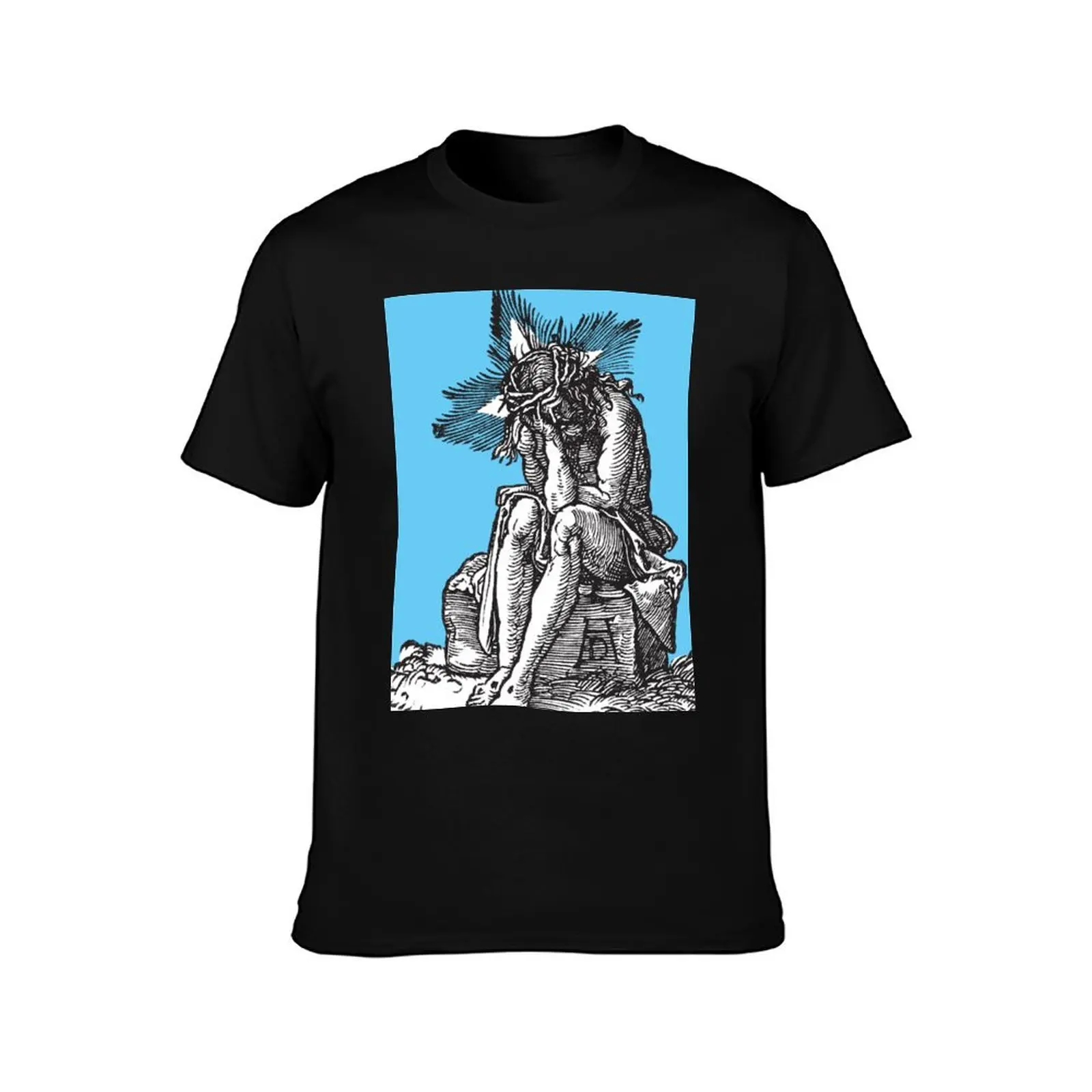 Jesus Christ The Man of Sorrows seated Small Passion Albrecht Durer engraving 1511 Retro bright cyan blue HD High Qualit T-Shirt