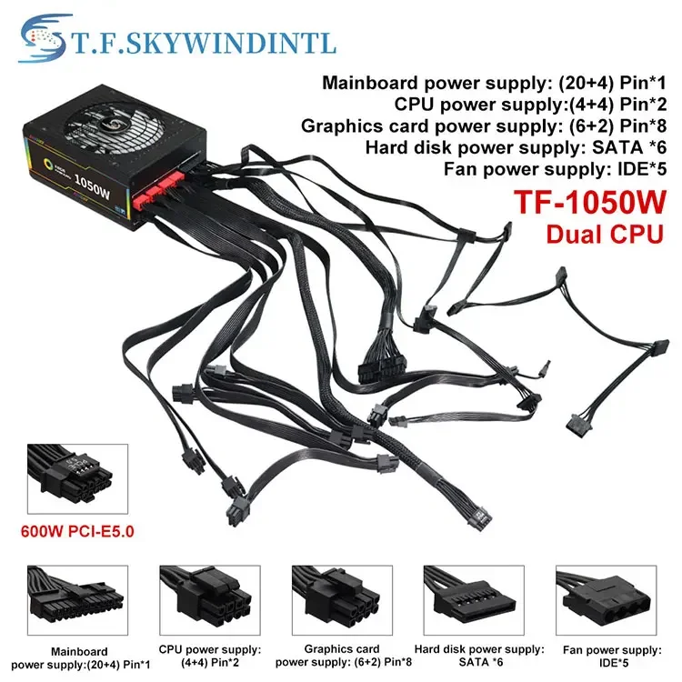 ATX 3.0 pc power supply 1050w 1250W computer modular pcie 5.0 pc power supply support 4070 4080 4090 GPU