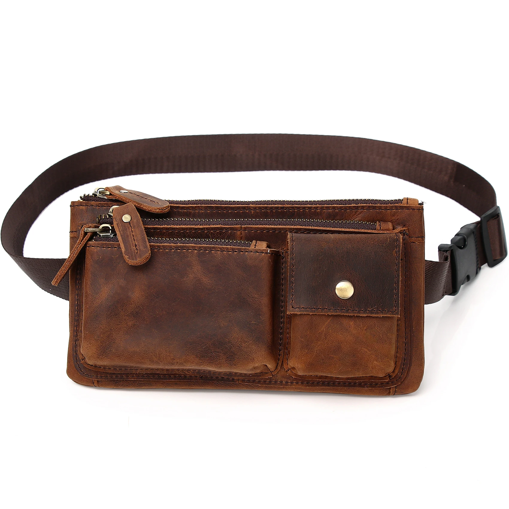 Vintage Leather Waist Bag Fanny Pack for Men Women Hip Bum Bag Belt Slim Chest Bags Cell Phone Purse Wallet Crossbody Sling Pou
