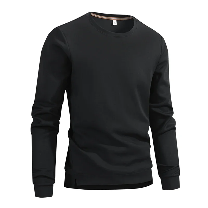 Men Simplicity Solid Long Sleeves New Fashion Casual Ventilate Tops Spring Autumn Round Neck Versatile Comfort Pullover Men