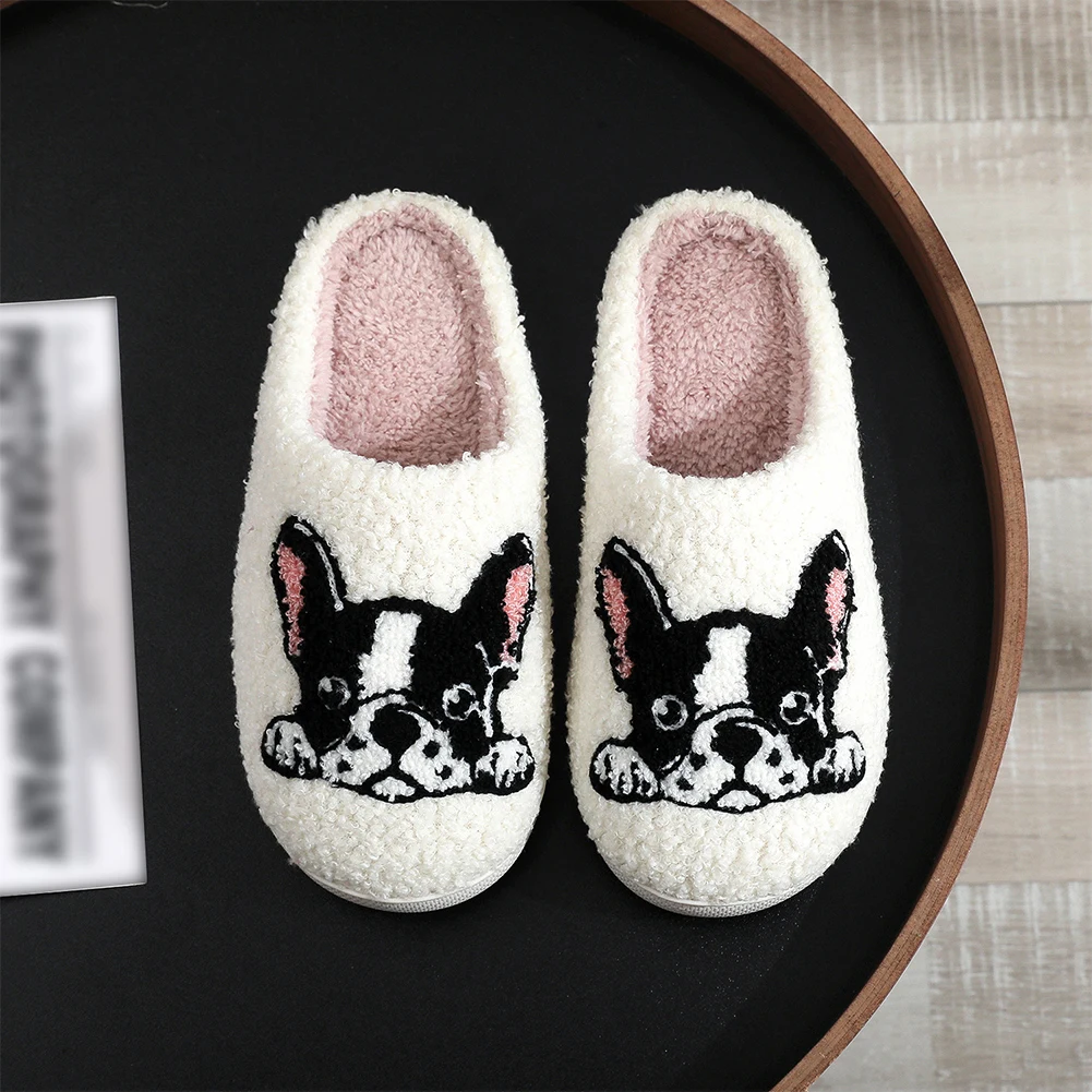 

Plush Bulldog Slippers Kawaii Furry Slippers Non-Slip Fluffy Dog Slippers Comfortable Warm Couple Slippers for Autumn Winter