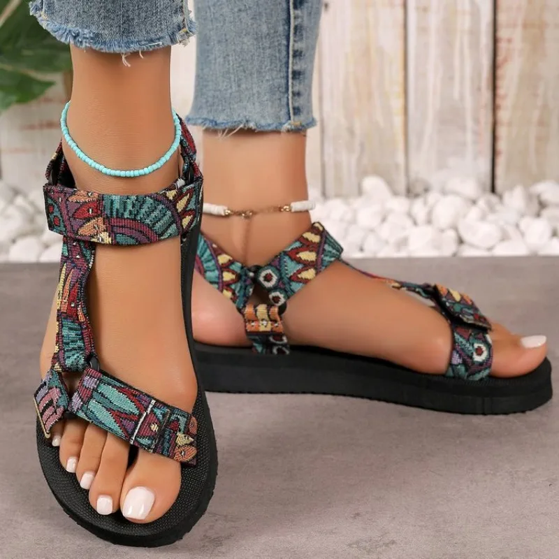 Women Wedge Sandals Summer Bohemia Rhinestones Casual Platform Sandals Female Peep Toe Outdoor Beach Shoes обувь женская летняя