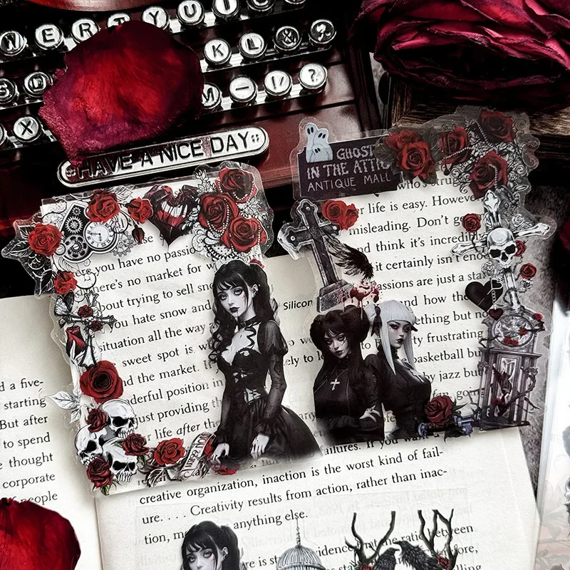 6 Sheets/pack Scary Vampire Dark Gothic Waterproof PET Die-cut Sticker Bag Retro Journal Album Decorative Scrapbook Collages
