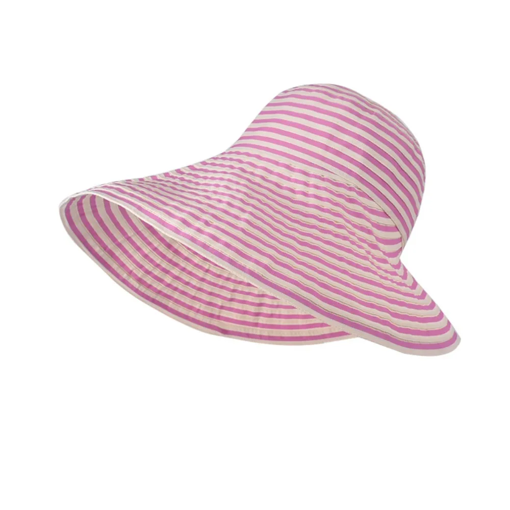 

Casual Wide Brim Stripe Bucket Hat Anti-UV Visor Cap Sunscreen Hat UV Protection Korean Style Summer Sun Hats Famale