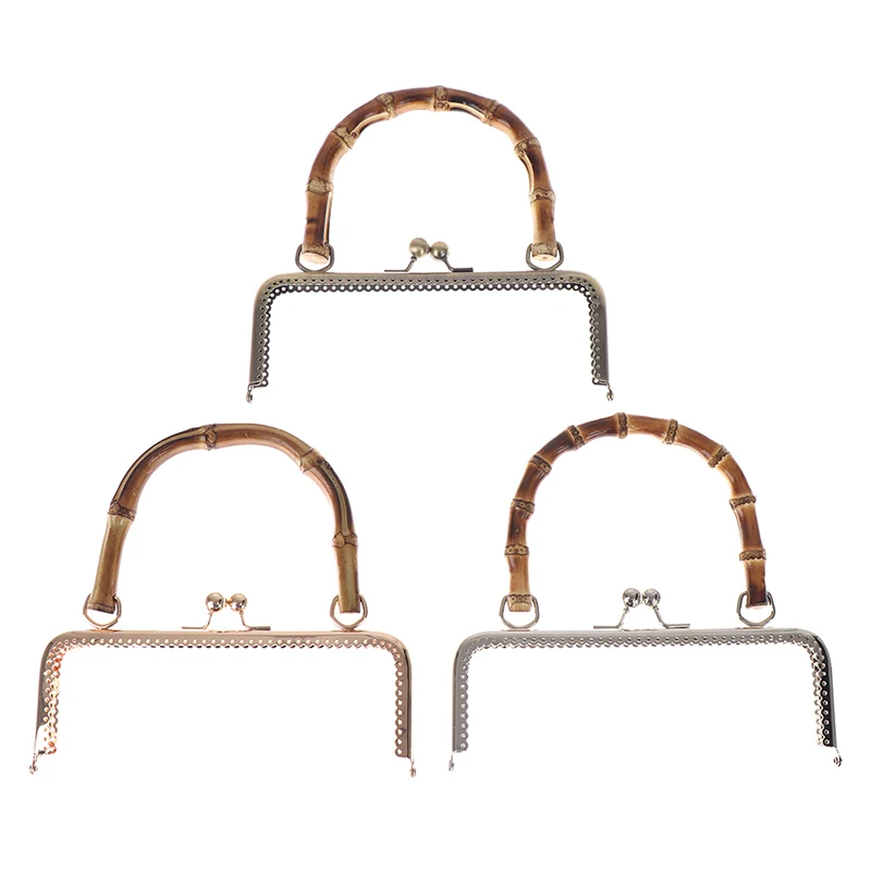 1 x Purse Frame Purse Kiss Clasp Lock Metal Frame Handbag Clasp Lock Bamboo Handle Clutch Bag