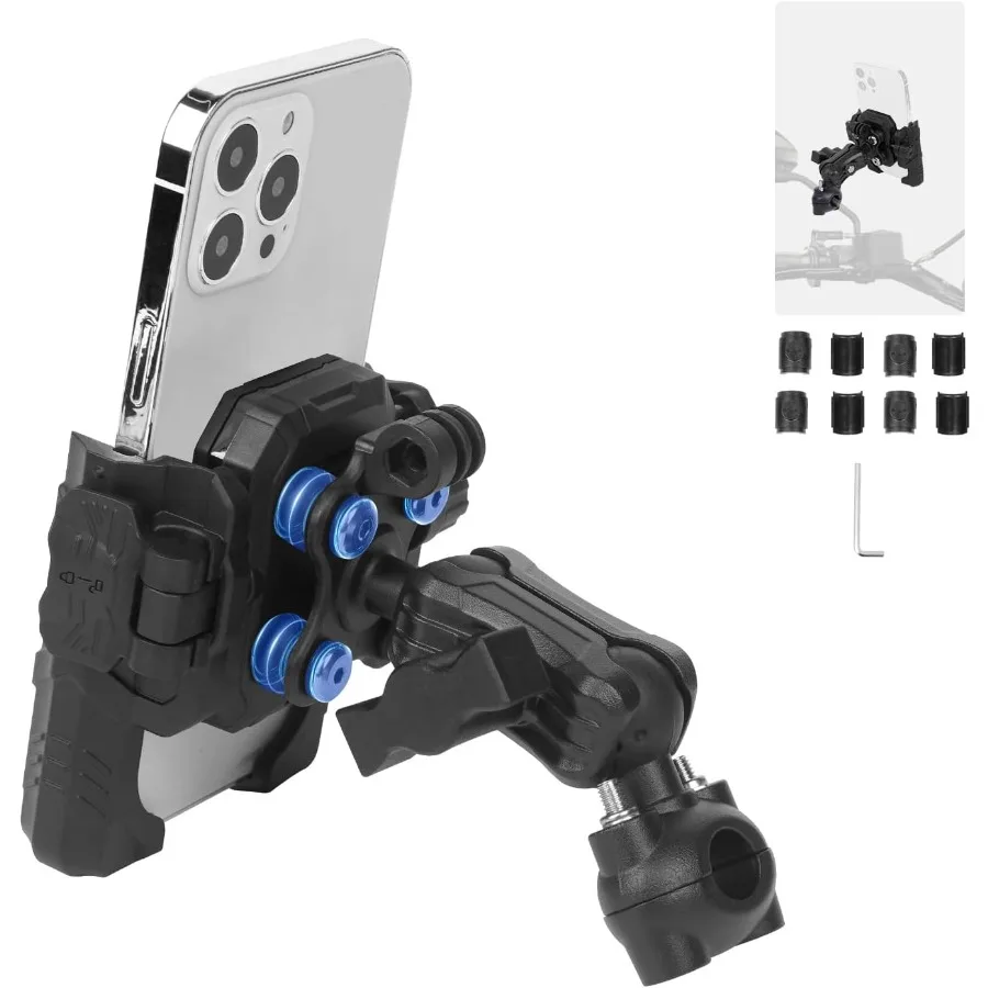 

Motorcycle Bike Phone Mount with Vibration Dampener 360 Adjustable Dual Ball Head and One Hand Operation AntiShake Fit for iPho
