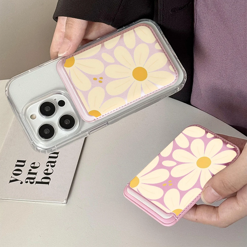 Blumen-Leder-Kartenetui Handyhülle Kartenhalter für Magnetische Hülle Geeignet für alle iPhones mit Magsafe-Kartenfunktion Rückseitentasche – Detail 2