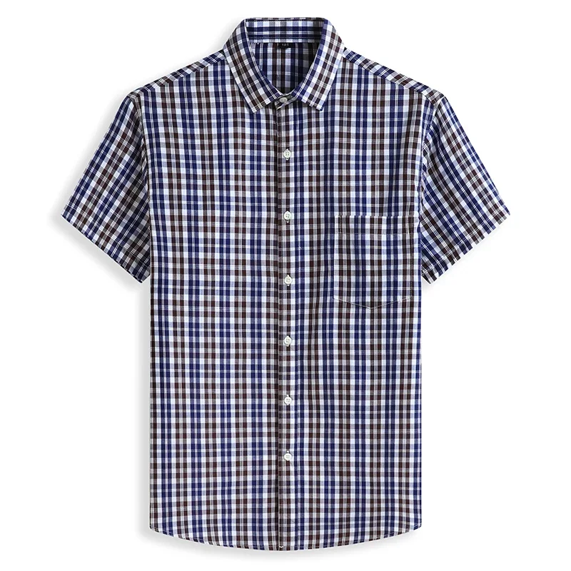 SHAN BAO Large Size Loose Cotton Short Sleeve Shirt 2022 Summer Classic Brand Men\'s Plaid Shirt Red Blue 5XL 6XL 7XL 8XL 10XL