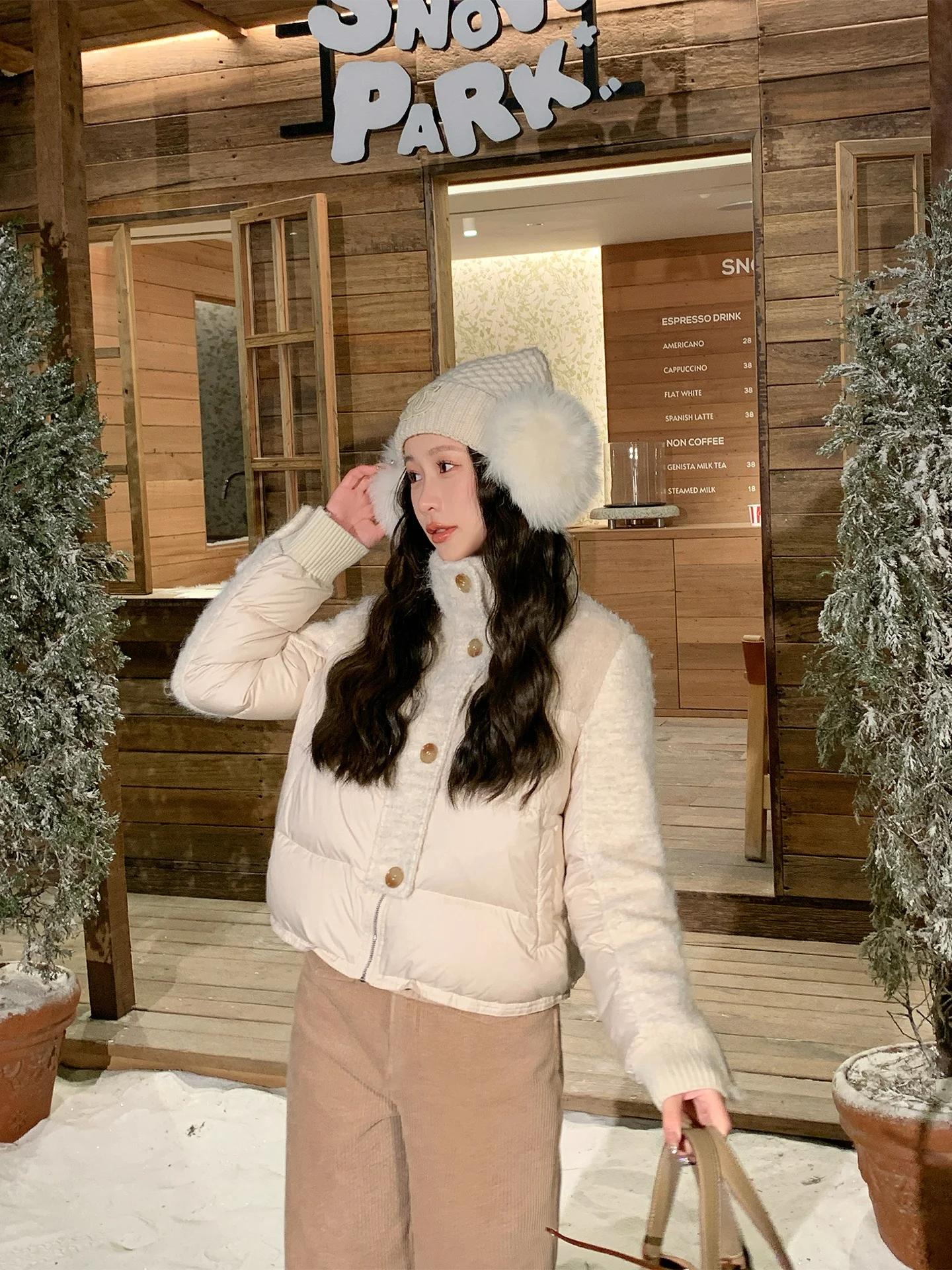 

Women's ort down Jaet Stand Collar Wool Splicing 90% White Du down Casual Sle Ci Leisure Warmth Faion Design